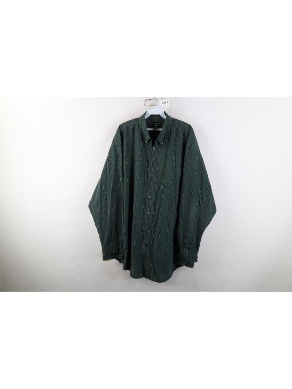 Vintage 90s Streetwear Mens 2XLT Faded Striped Collared Button Down Shirt Green